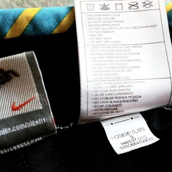 Nike Dry Fit Capri Split hem Leggings Wide Leg Black Yellow Blue Yoga size Small - Picture 5 of 13